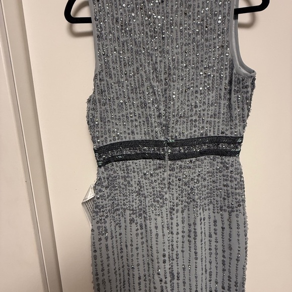 NWT | Mac Duggal A10509 Platinum Gray Sleeveless Beaded Midi Dress Size 4 - Picture 9 of 12